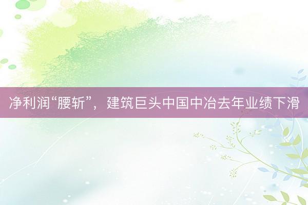 净利润“腰斩”,建筑巨头中国中冶去年业绩下滑