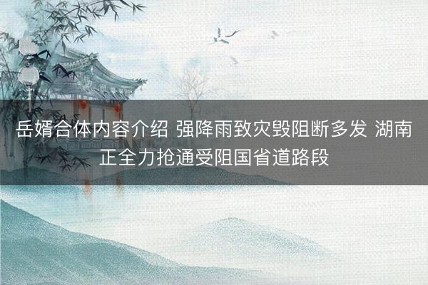 岳婿合体内容介绍 强降雨致灾毁阻断多发 湖南正全力抢通受阻国省道路段