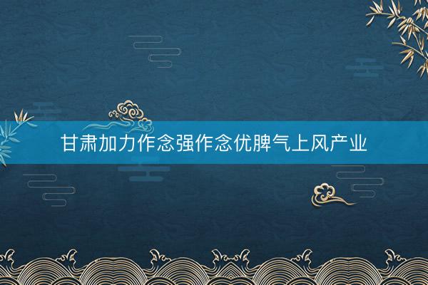 甘肃加力作念强作念优脾气上风产业