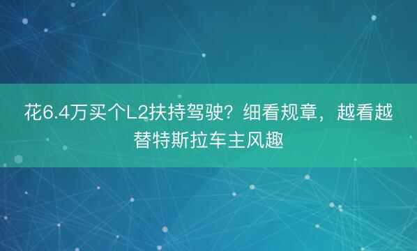 花6.4万买个L2扶持驾驶？细看规章，越看越替特斯拉车主风趣