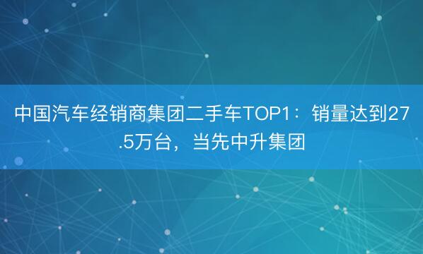 中国汽车经销商集团二手车TOP1：销量达到27.5万台，当先中升集团