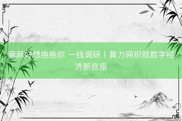 麻麻好想抱抱你 一线调研丨算力网织就数字经济新底座